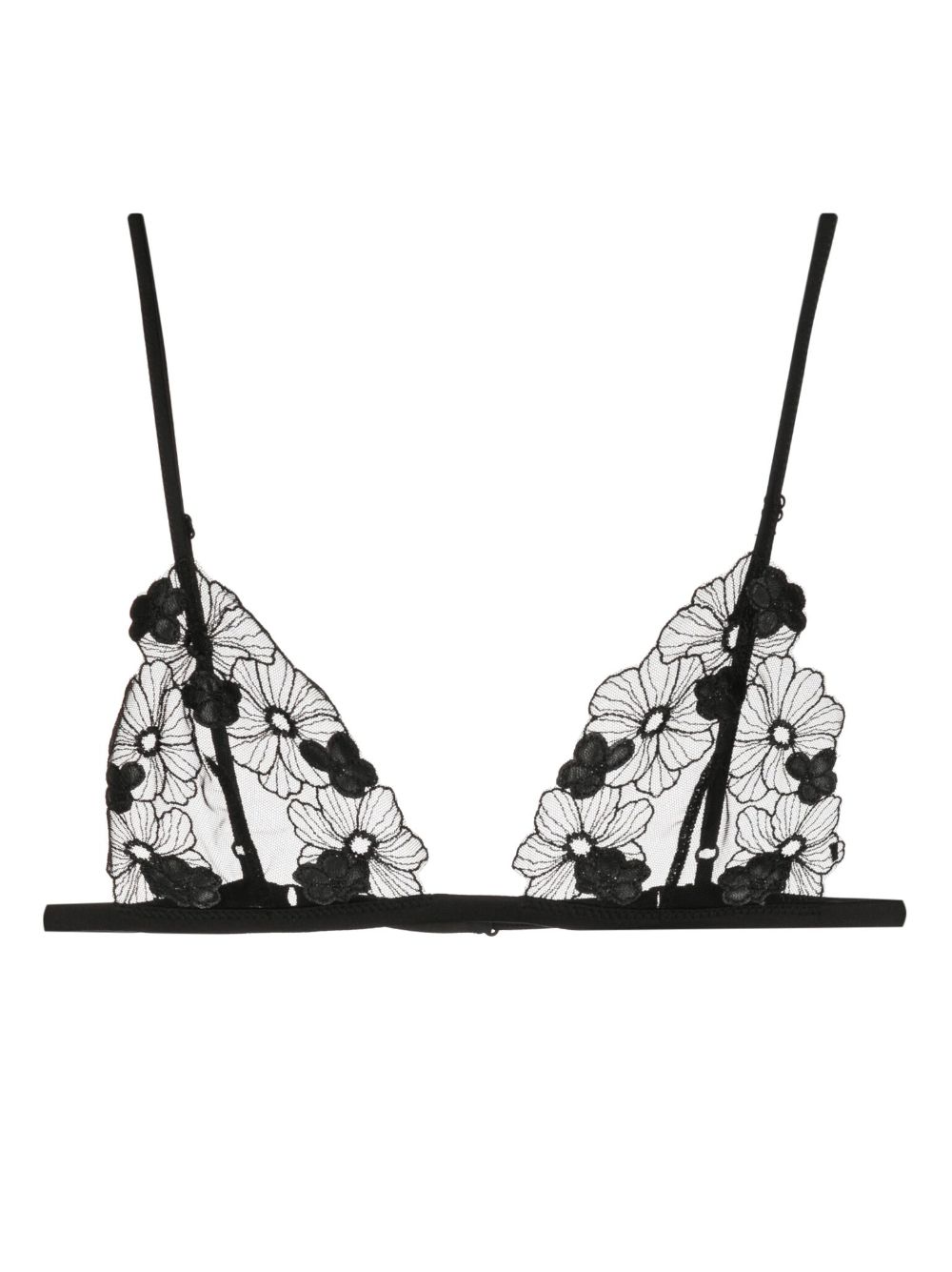Kiki de Montparnasse 花卉刺绣三角形罩杯文胸 - 黑色