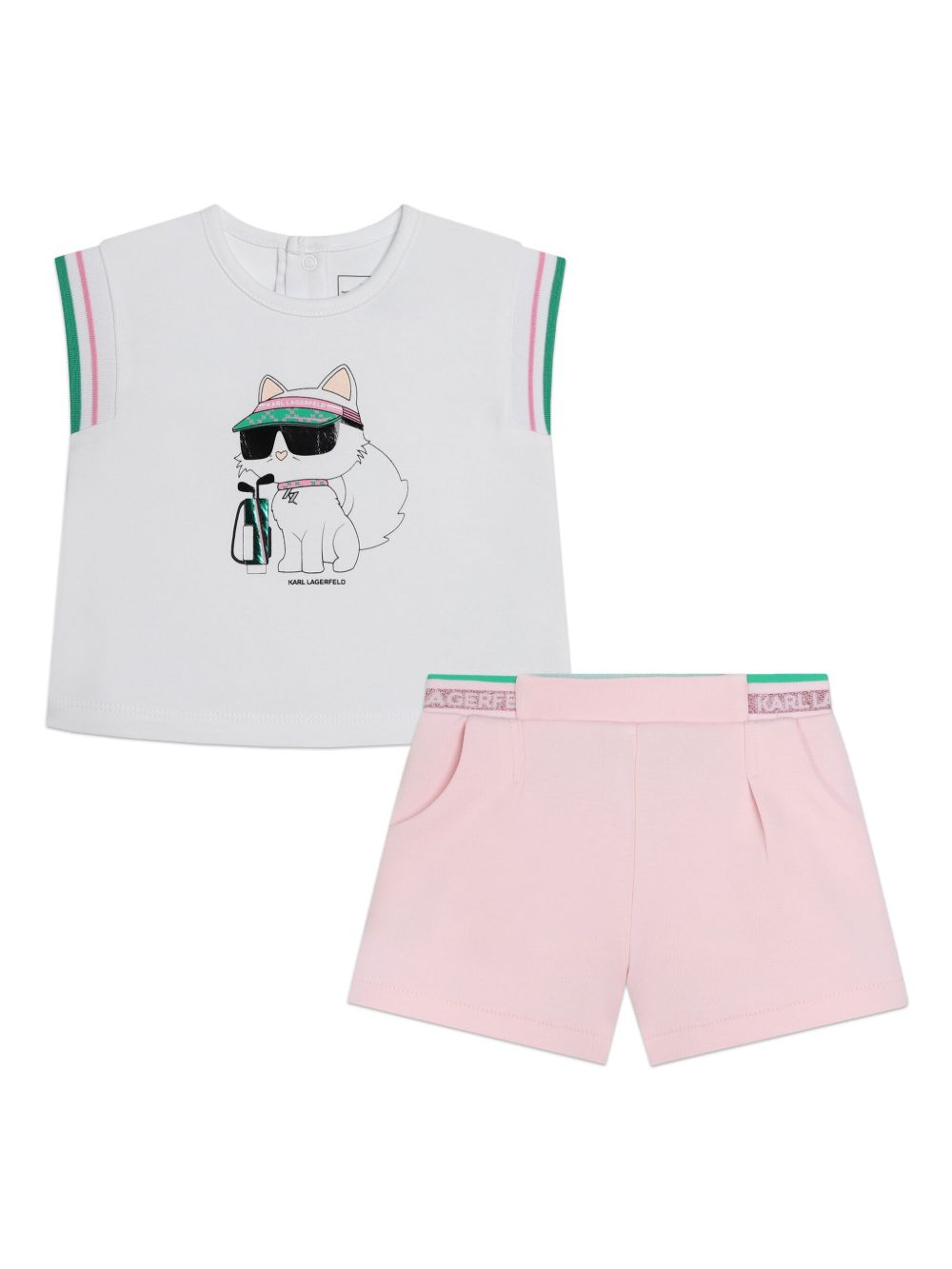 Karl Lagerfeld Kids Ikonik Choupette 印花平纹针织短裤套装 - 白色