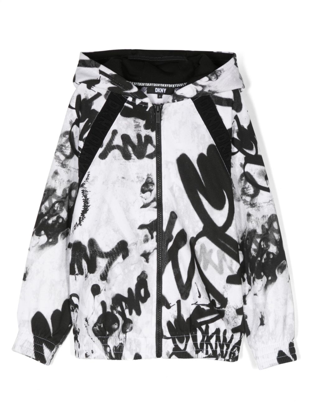 Dkny Kids 图案印花拉链连帽衫 - 白色