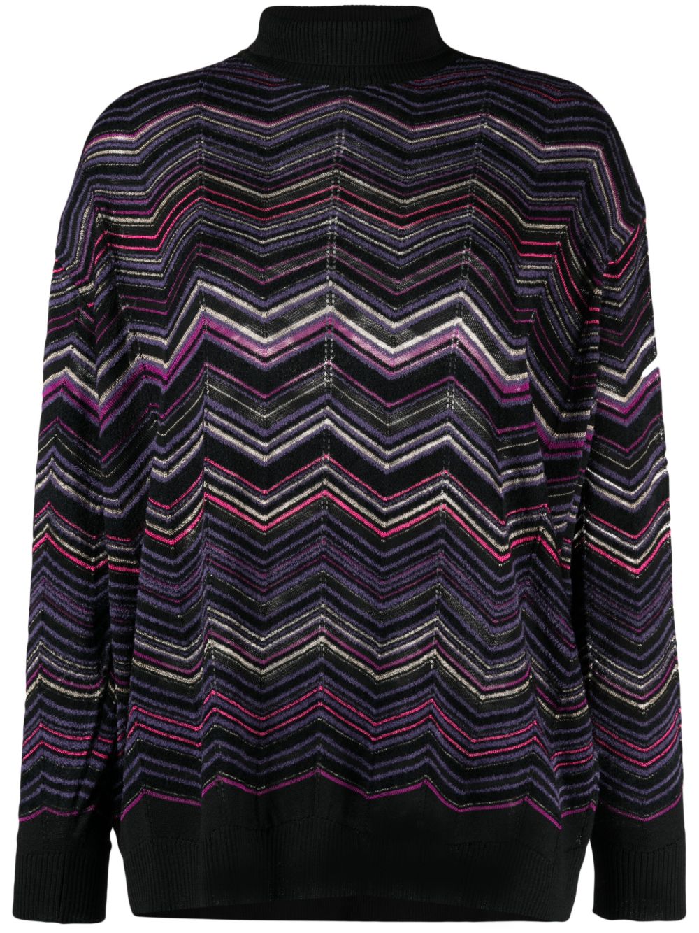 Missoni Z字形图案编织高领毛衣 - 黑色
