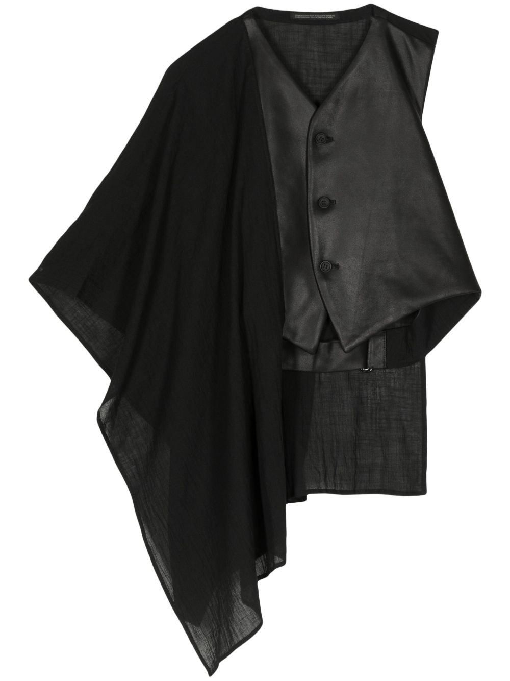 Yohji Yamamoto 不对称拼接皮质背心 - 黑色