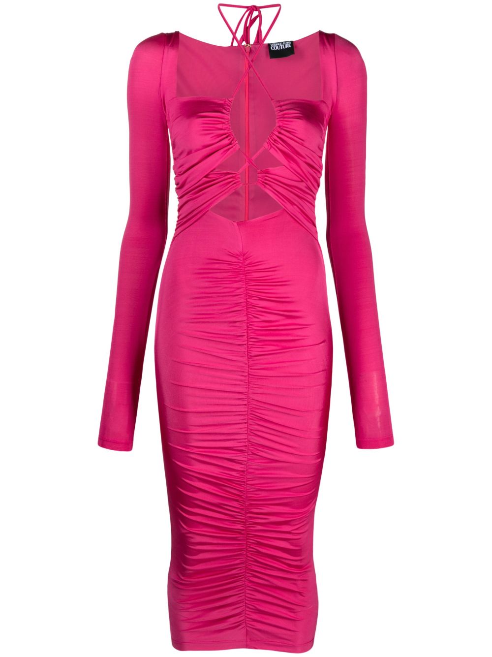 Versace Jeans Couture 镂空系带中长连衣裙 - 粉色