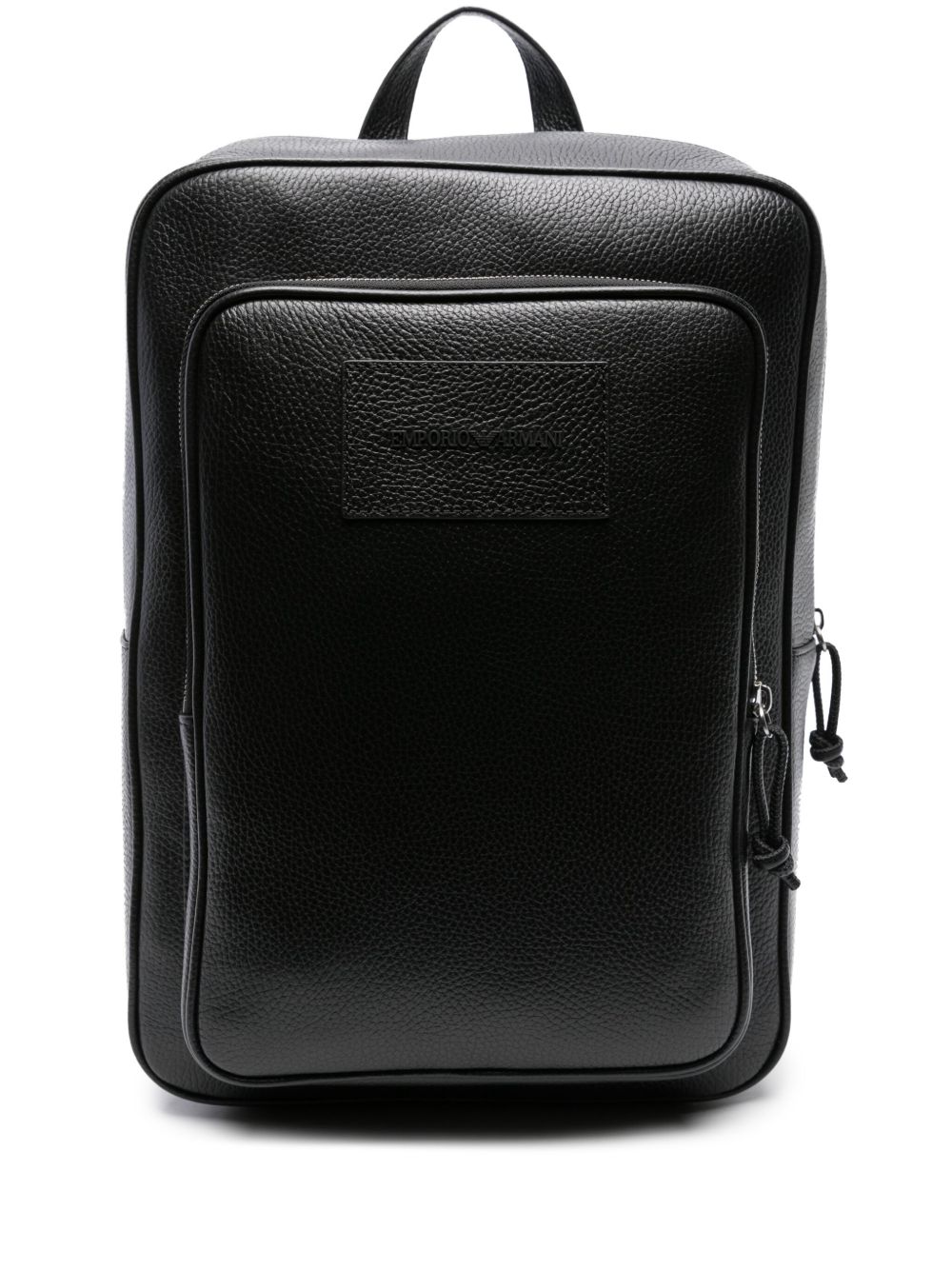 Emporio Armani 粒面皮质双肩包 - 黑色