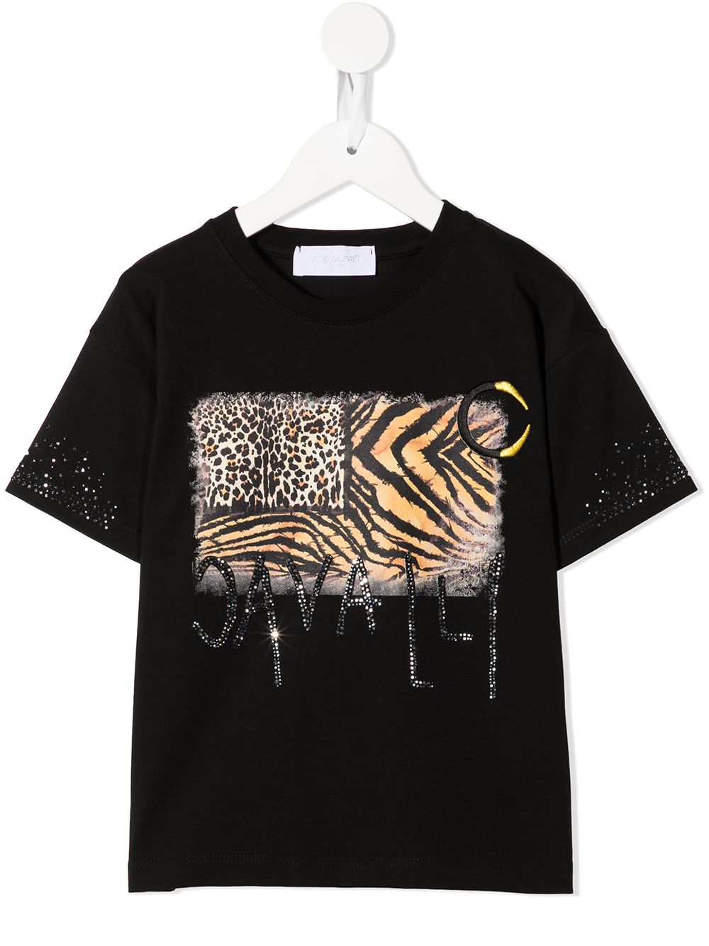 Roberto Cavalli Junior 动物纹铆钉logo T恤 - 黑色