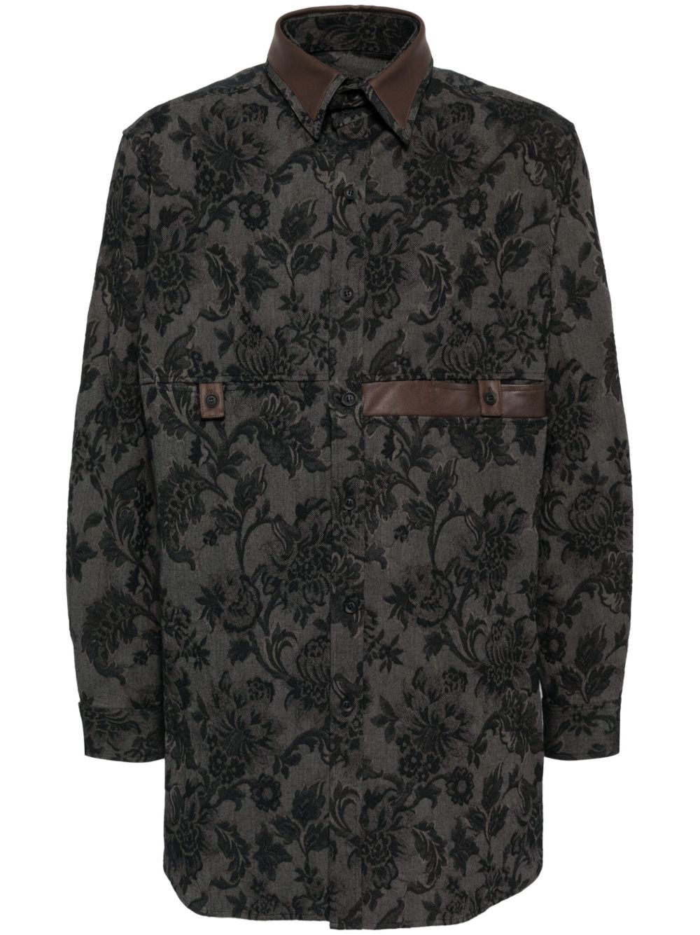 Yohji Yamamoto 花卉提花衬衫 - 黑色