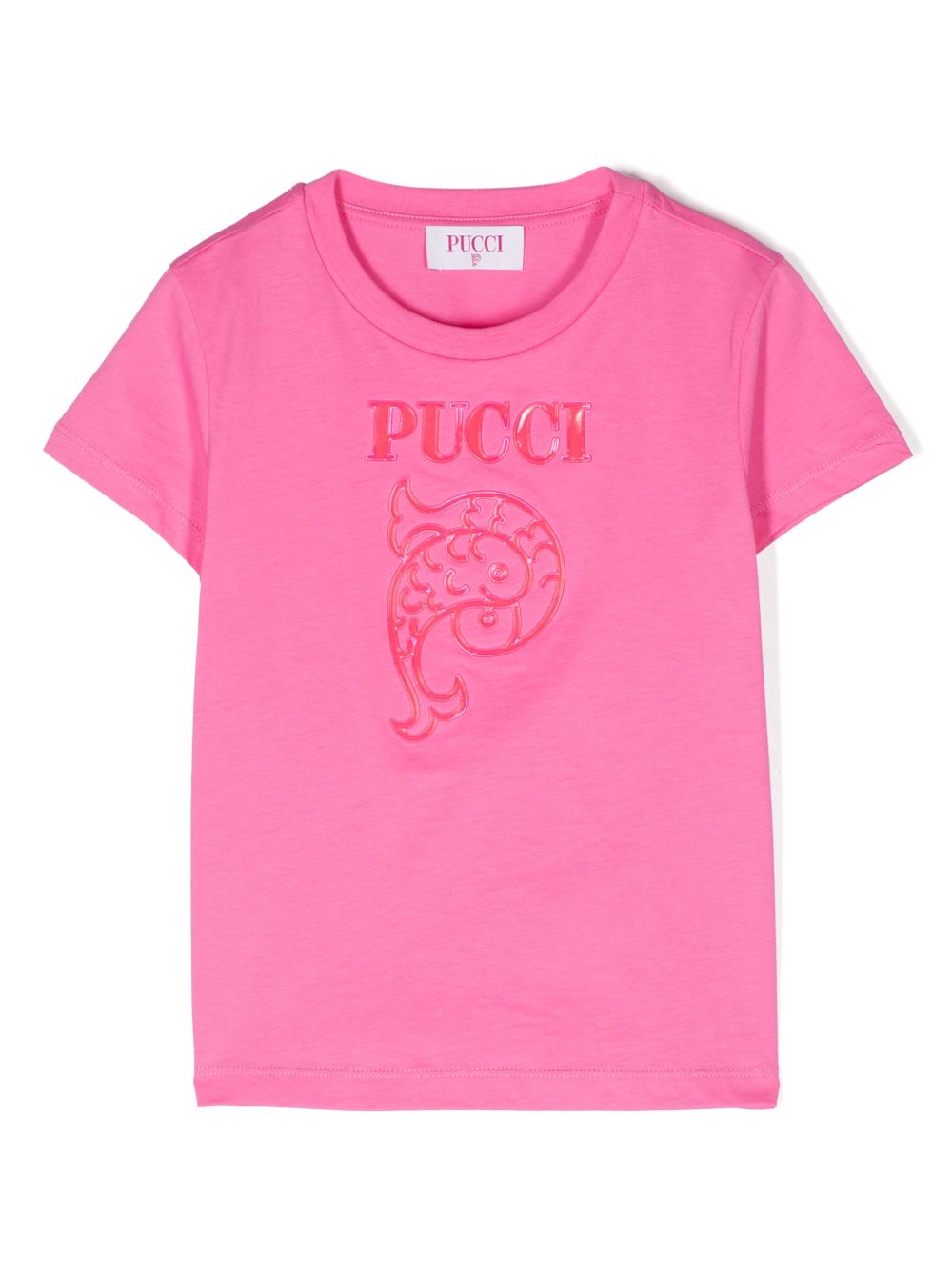 PUCCI Junior logo贴花棉T恤 - 粉色