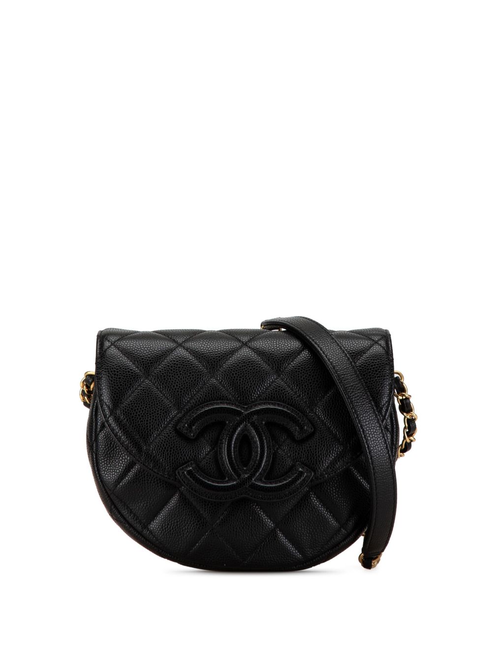 CHANEL Pre-Owned CC Quilted Caviar Chain Flap 小号斜挎包（2021-2024年典藏款） - 黑色