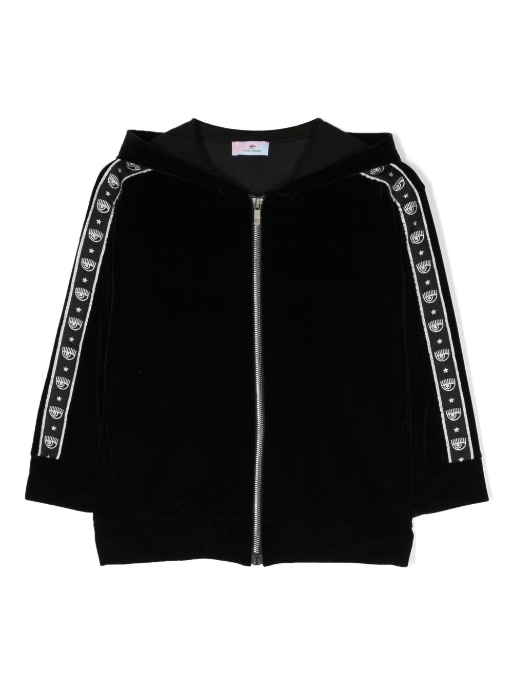 Chiara Ferragni Kids logo边饰拉链连帽衫 - 黑色