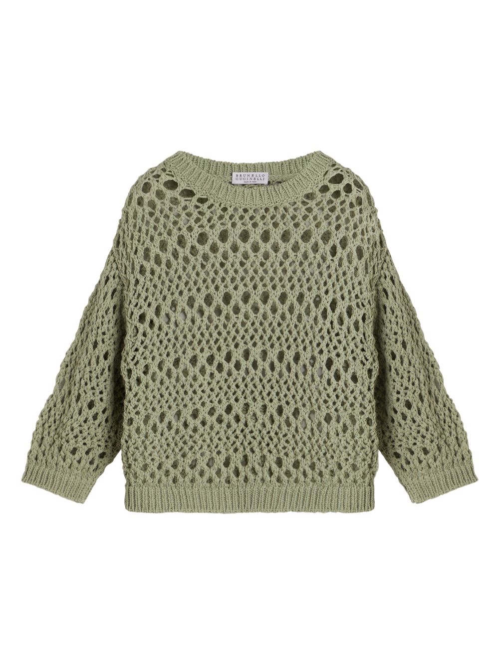 Brunello Cucinelli Kids 镂空针织棉混纺毛衣 - 绿色