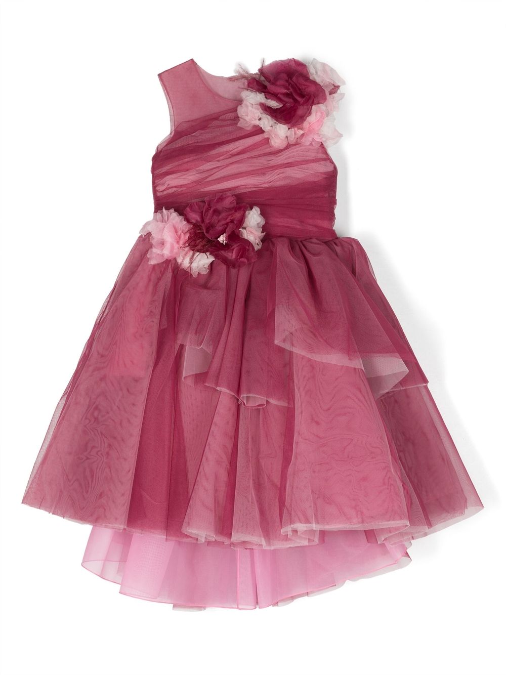 MARCHESA KIDS COUTURE 花卉贴花缩褶真丝连衣裙 - 粉色