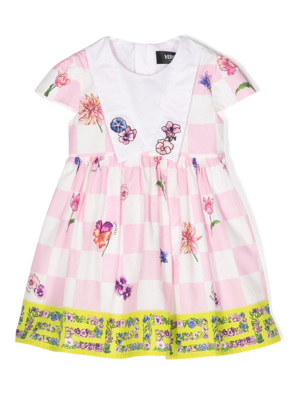 Versace Kids 格纹伞形连衣裙 - 粉色