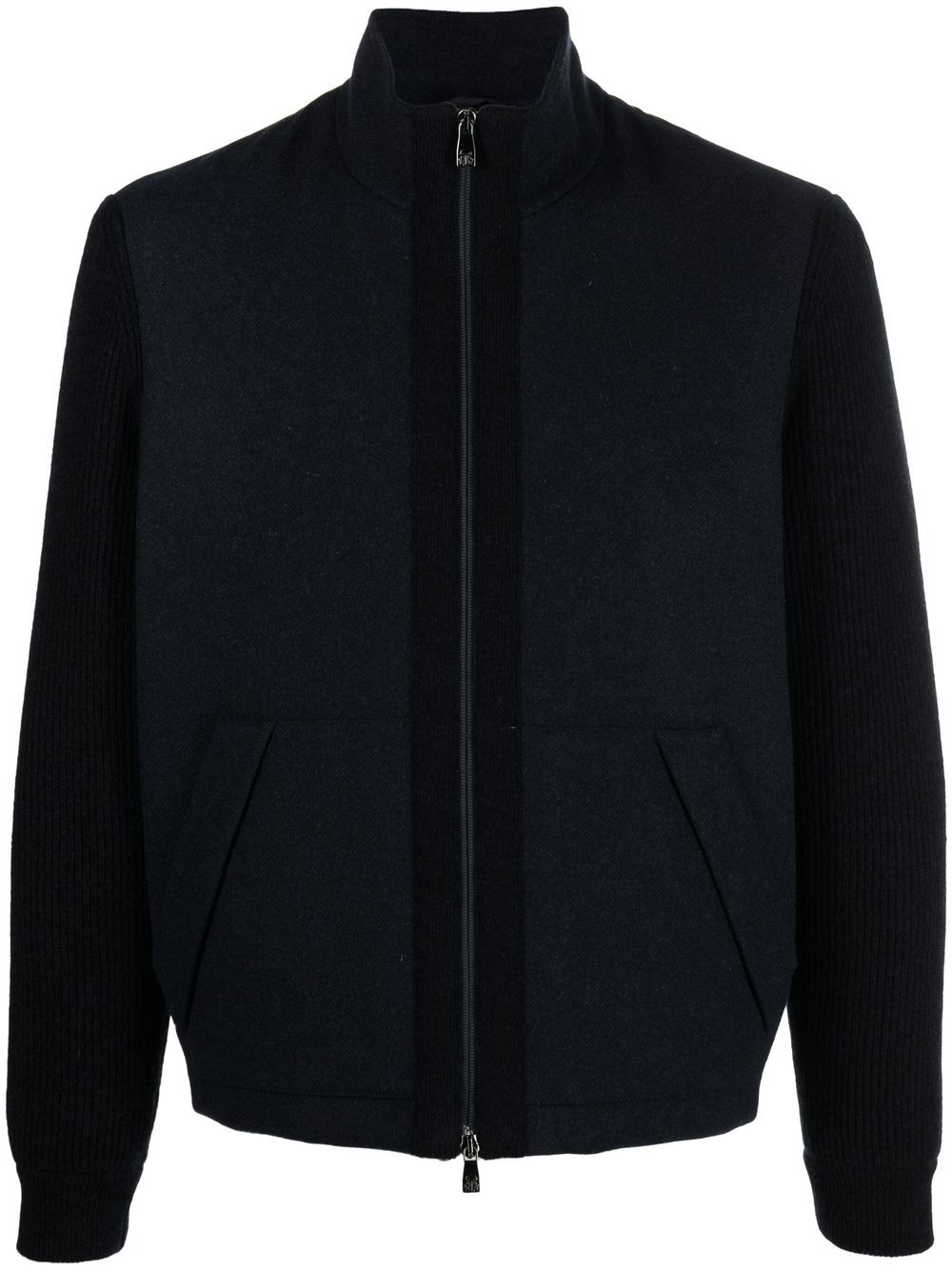 Corneliani 针织衣袖拉链夹克 - 蓝色
