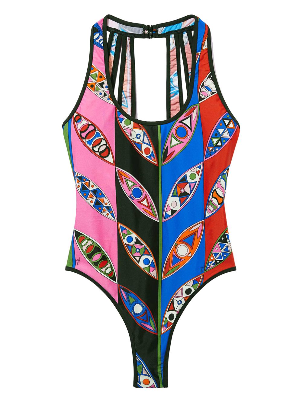 PUCCI 抽象印花露背连体泳衣 - 蓝色