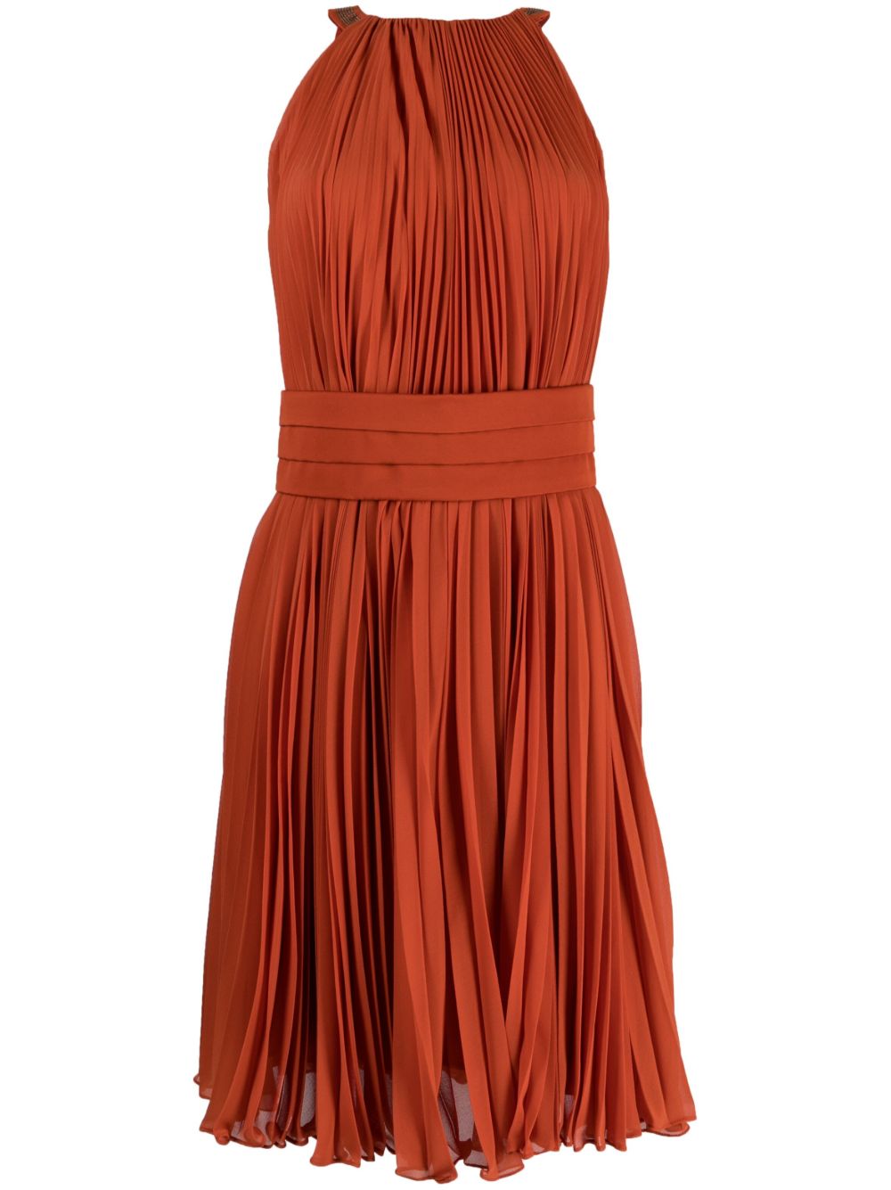 Max Mara 缩褶细节无袖连衣裙 - 褐色