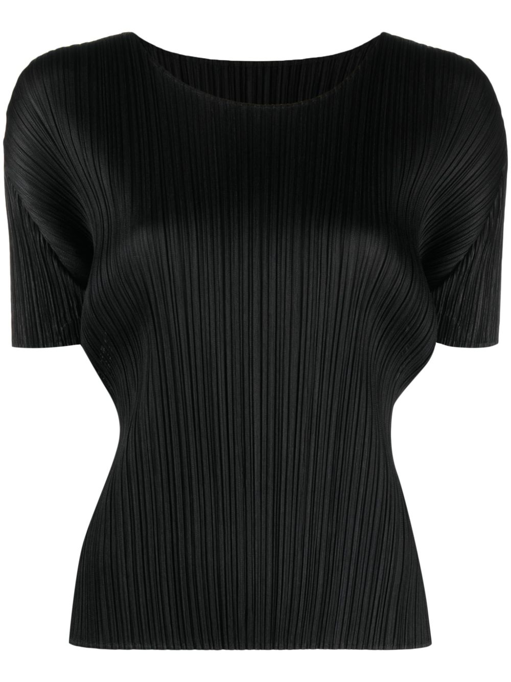 Pleats Please Issey Miyake 圆领细褶T恤 - 黑色