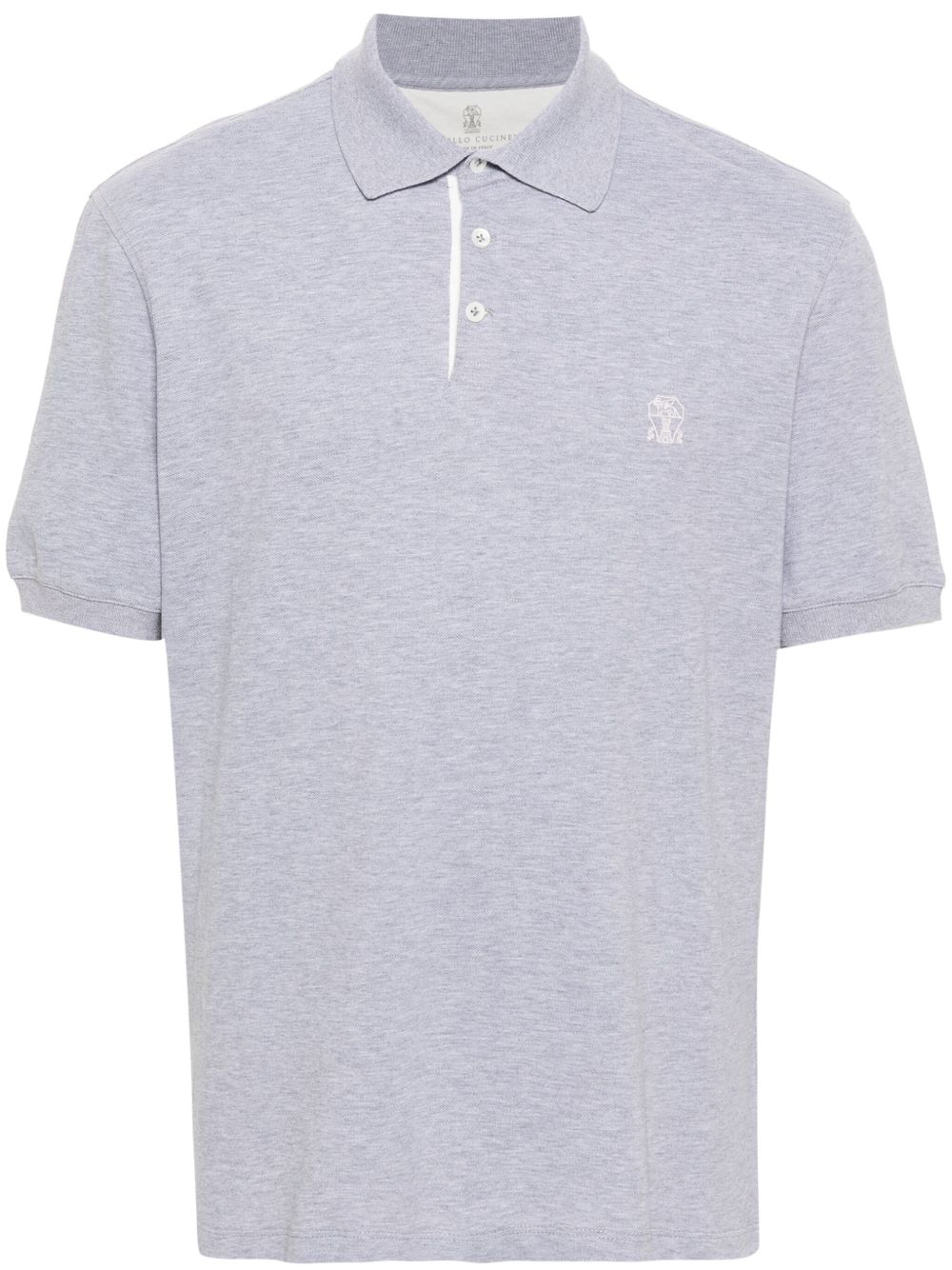 Brunello Cucinelli logo印花珠地布棉polo衫 - 灰色