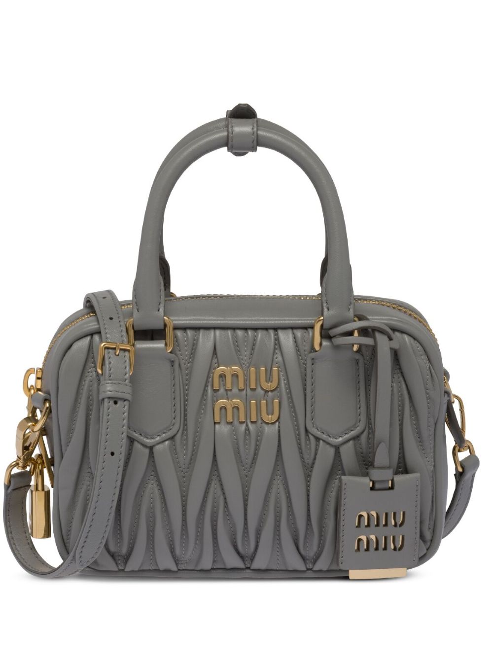 Miu Miu 马特拉塞凸纹纳帕皮质迷你斜挎包 - 灰色