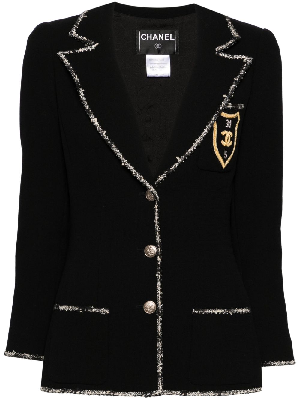 CHANEL Pre-Owned 徽章单排扣西装夹克（2005年典藏款） - 黑色