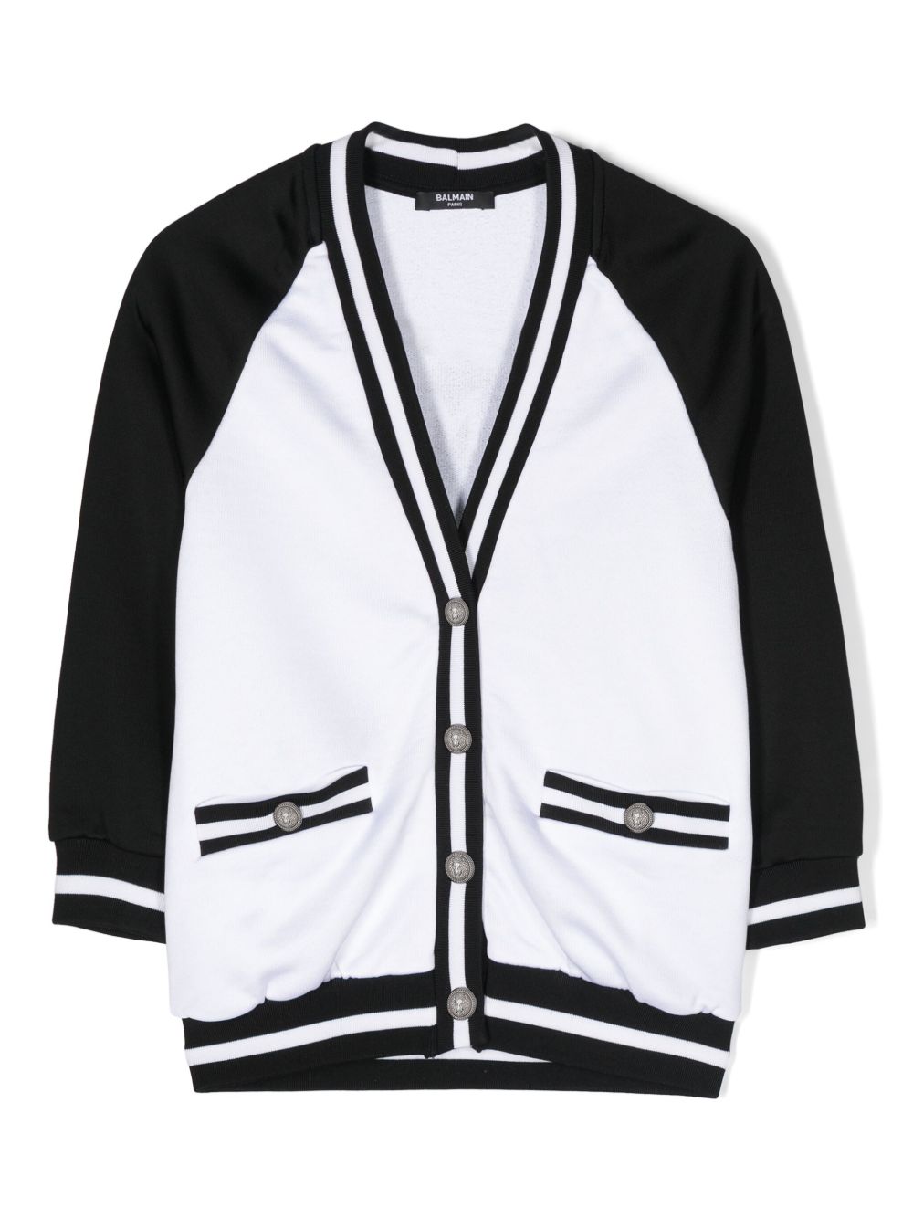 Balmain Kids logo印花条纹开衫 - 黑色