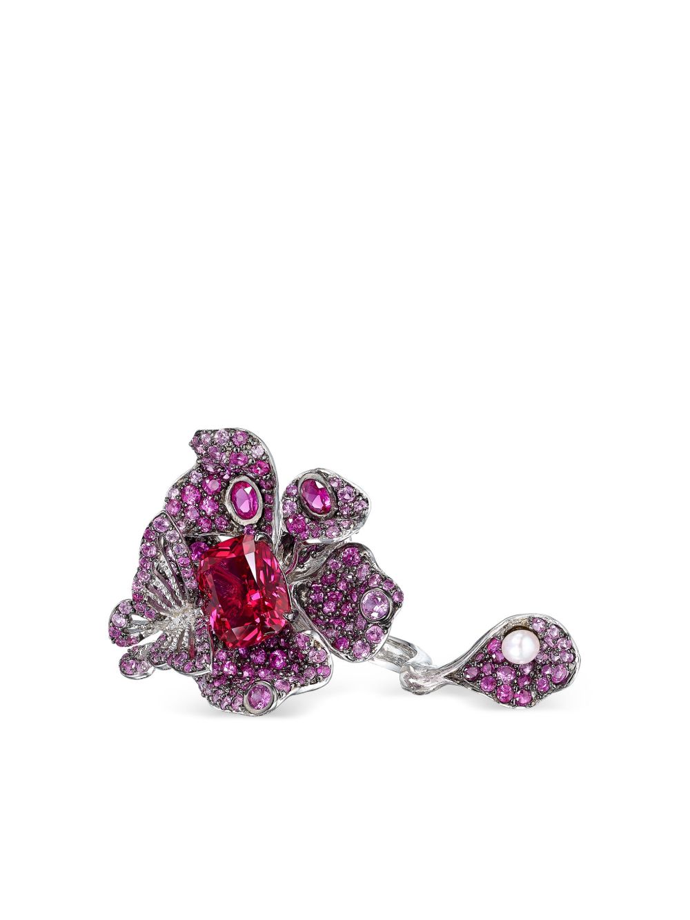 Anabela Chan 18K镀白金纯银 Ruby Peony Butterfly 宝石戒指 - 红色