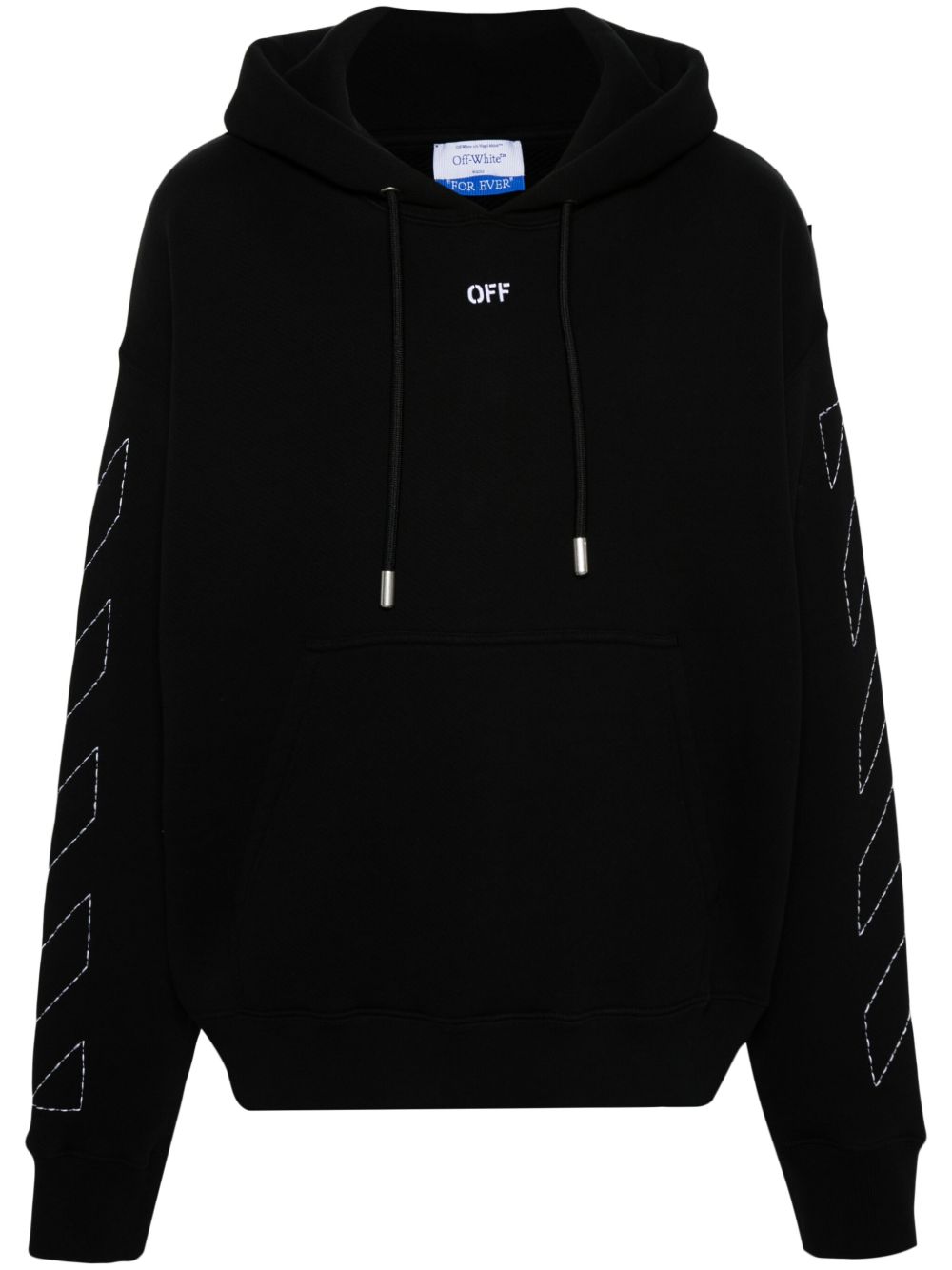 Off-White logo刺绣棉连帽衫 - 黑色