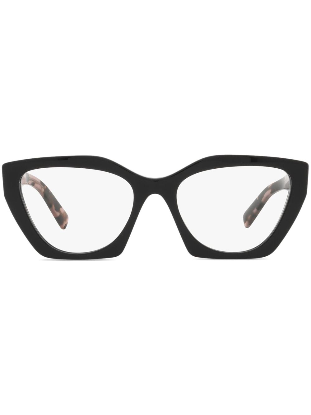 Prada Eyewear 玳瑁纹镜腿眼镜 - 黑色