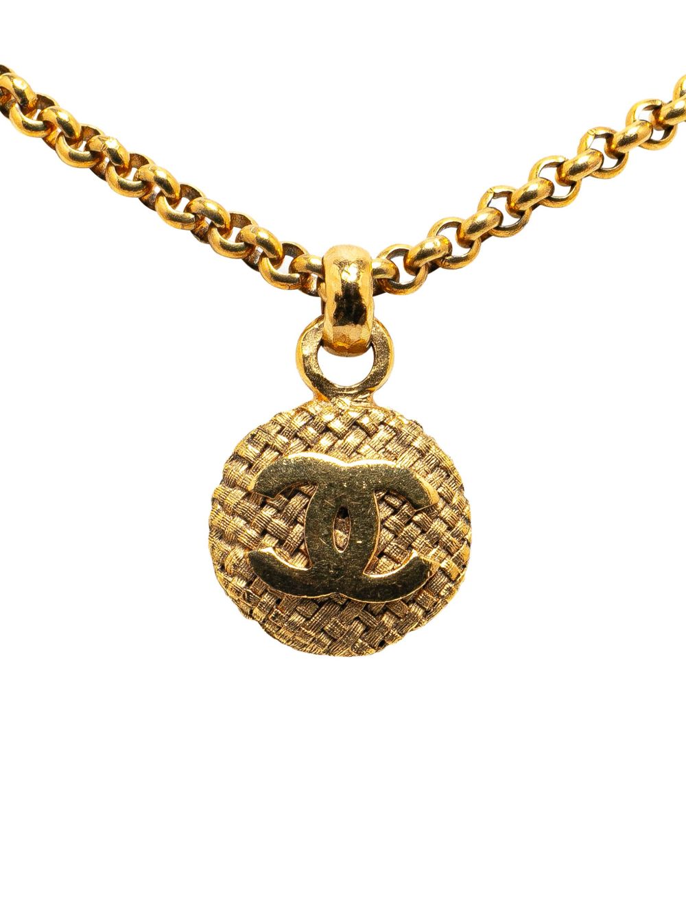 CHANEL Pre-Owned 镀金 CC Round 吊饰项链（1980-1990年典藏款） - 金色