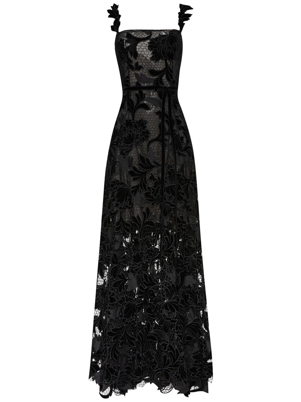 Oscar de la Renta Peony 丝绒凸花蕾丝无袖礼服 - 黑色
