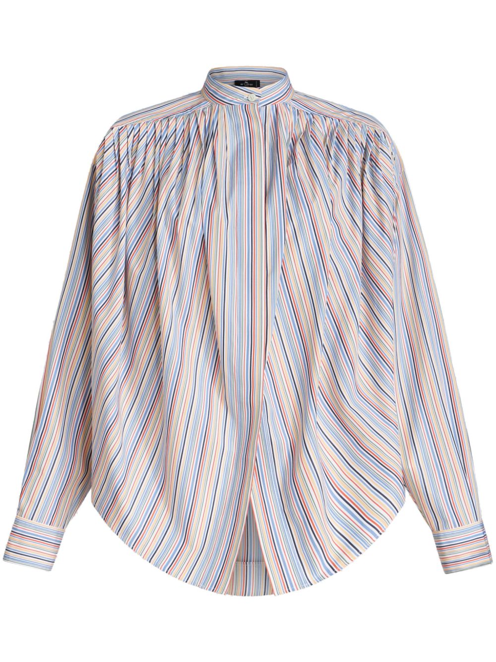 ETRO 条纹缩褶棉罩衫 - 蓝色