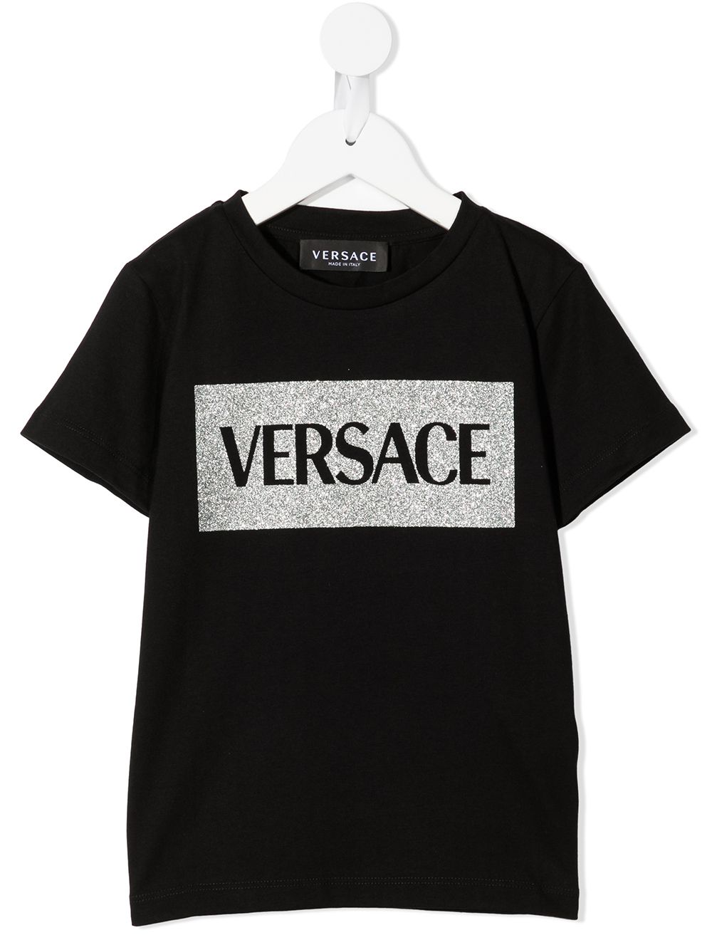 Versace Kids 亮片金葱logo印花T恤 - 黑色