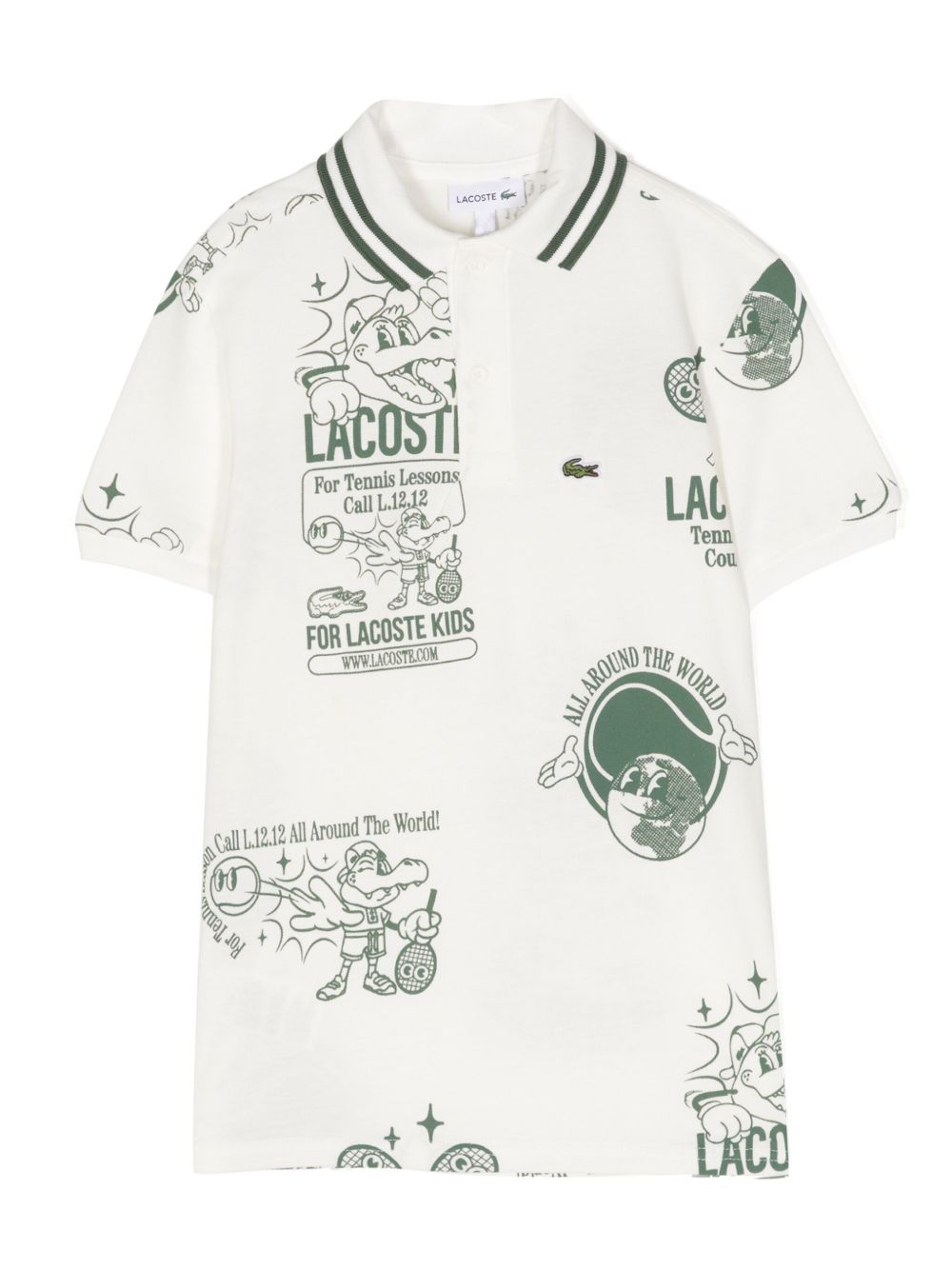 Lacoste Kids 图案印花棉polo衫 - 白色
