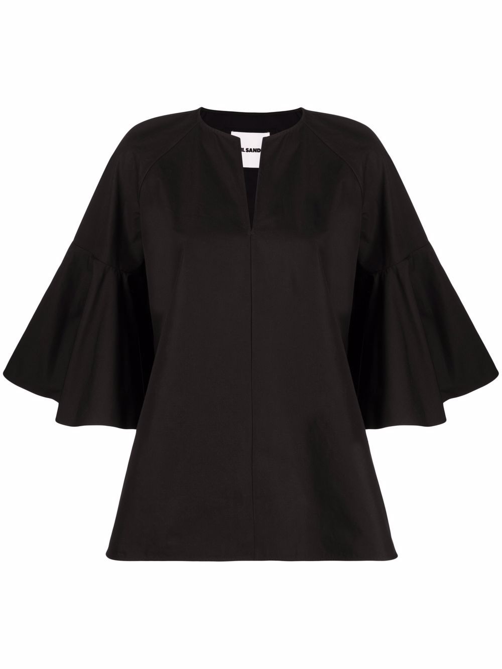Jil Sander 荷叶边开衩领罩衫 - 黑色