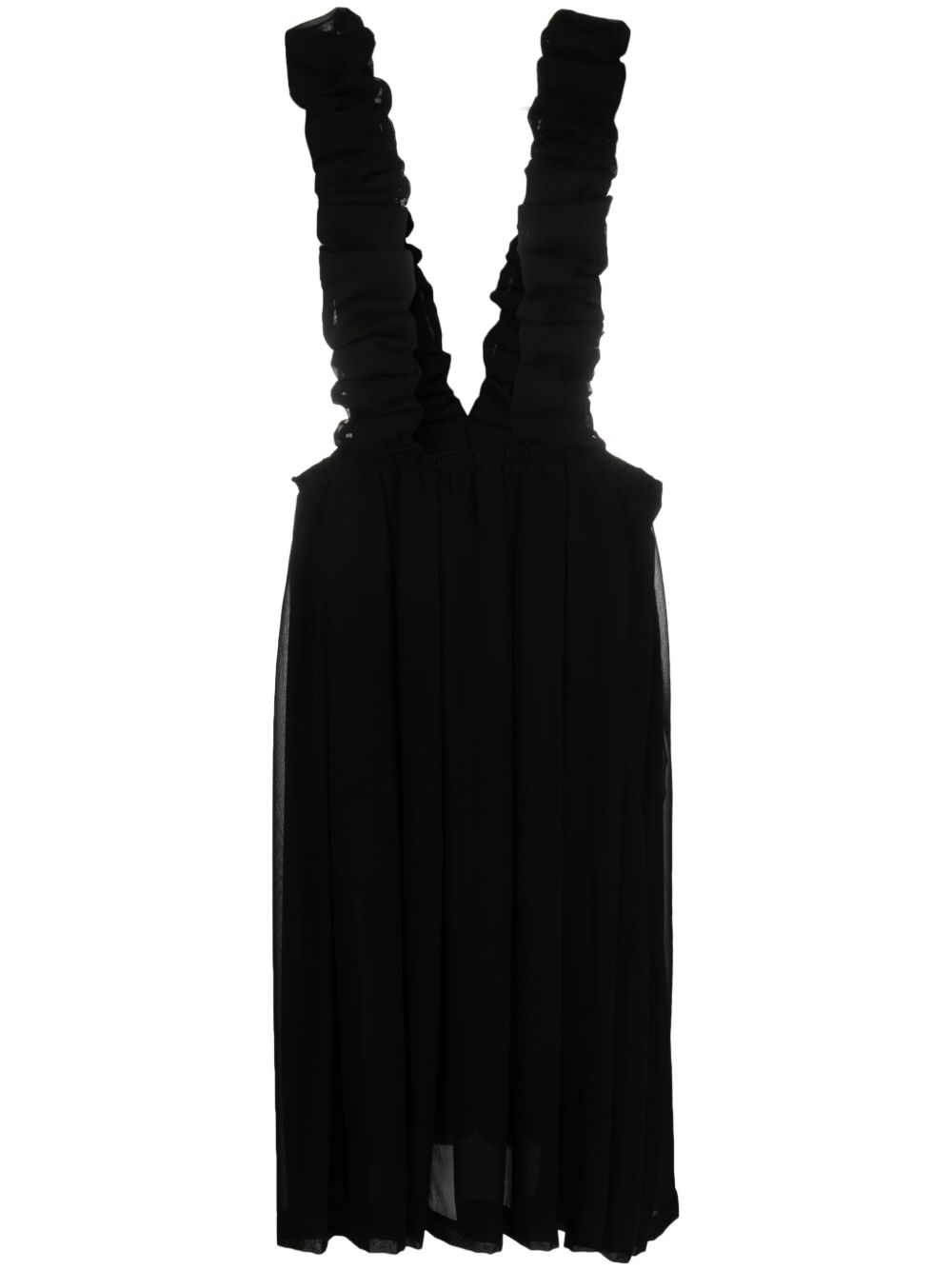 Comme Des Garçons Comme Des Garçons 褶饰边饰围裙式中长连衣裙 - 黑色