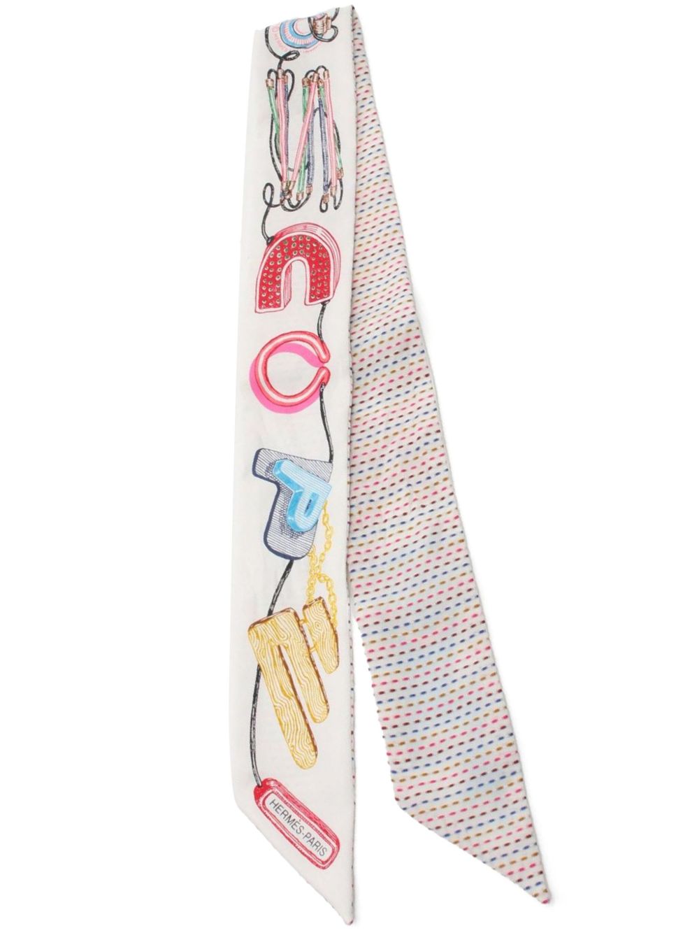 Hermès Pre-Owned 2010s Twilly Chevaloscope Pointille scarf - 白色
