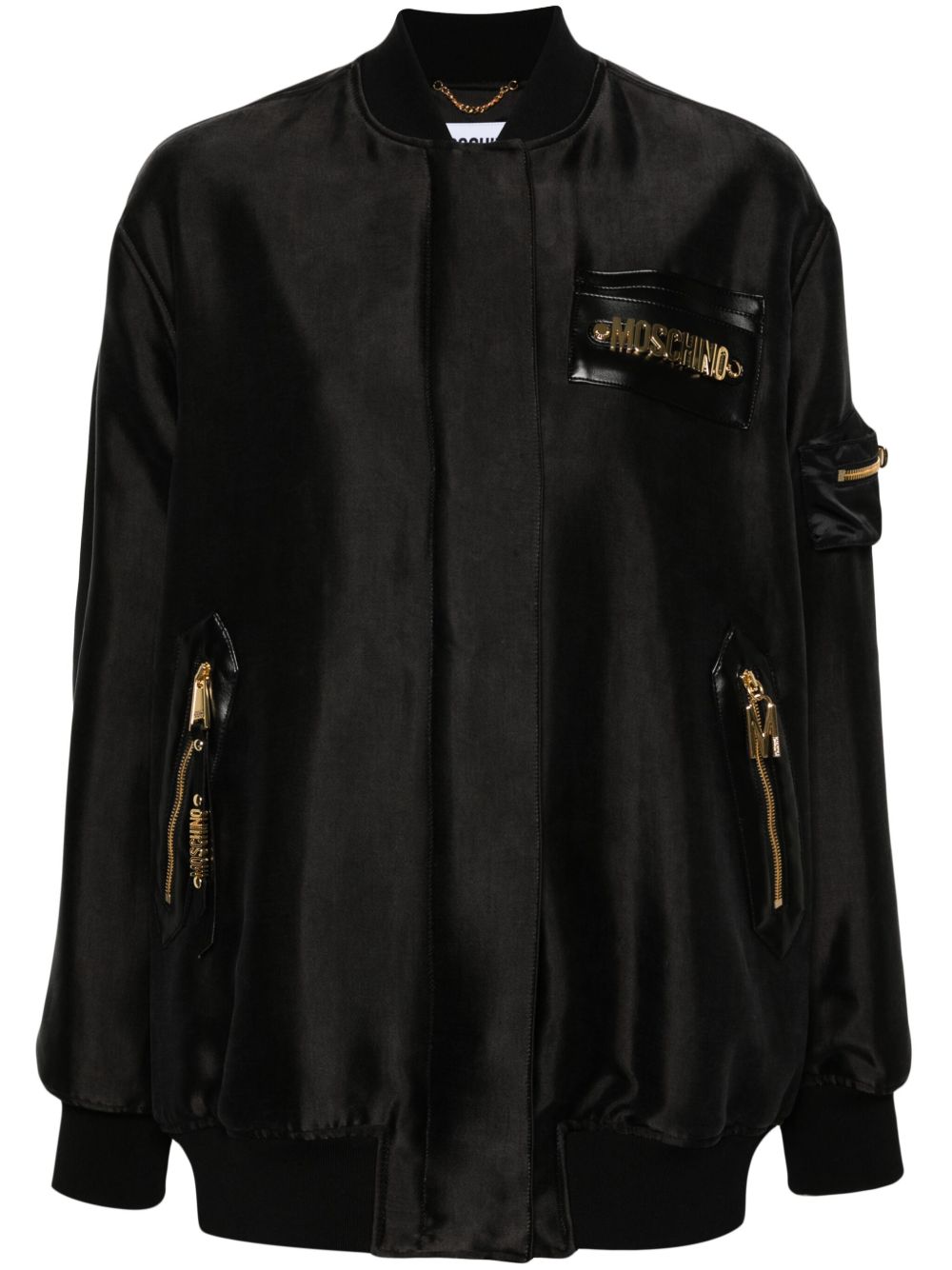 Moschino logo飞行员夹克 - 黑色