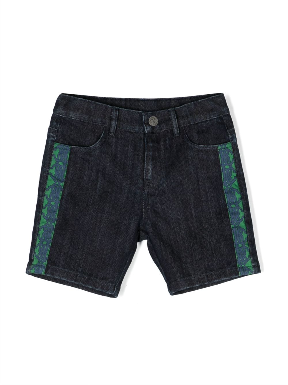 Roberto Cavalli Junior logo刺绣拼接牛仔短裤 - 蓝色
