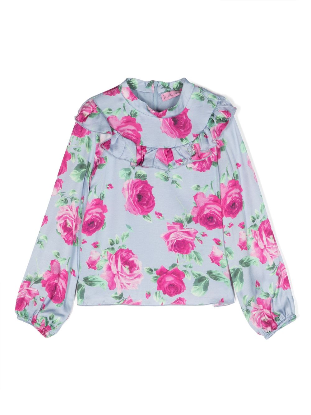 Miss Blumarine 荷叶边花卉印花罩衫 - 蓝色
