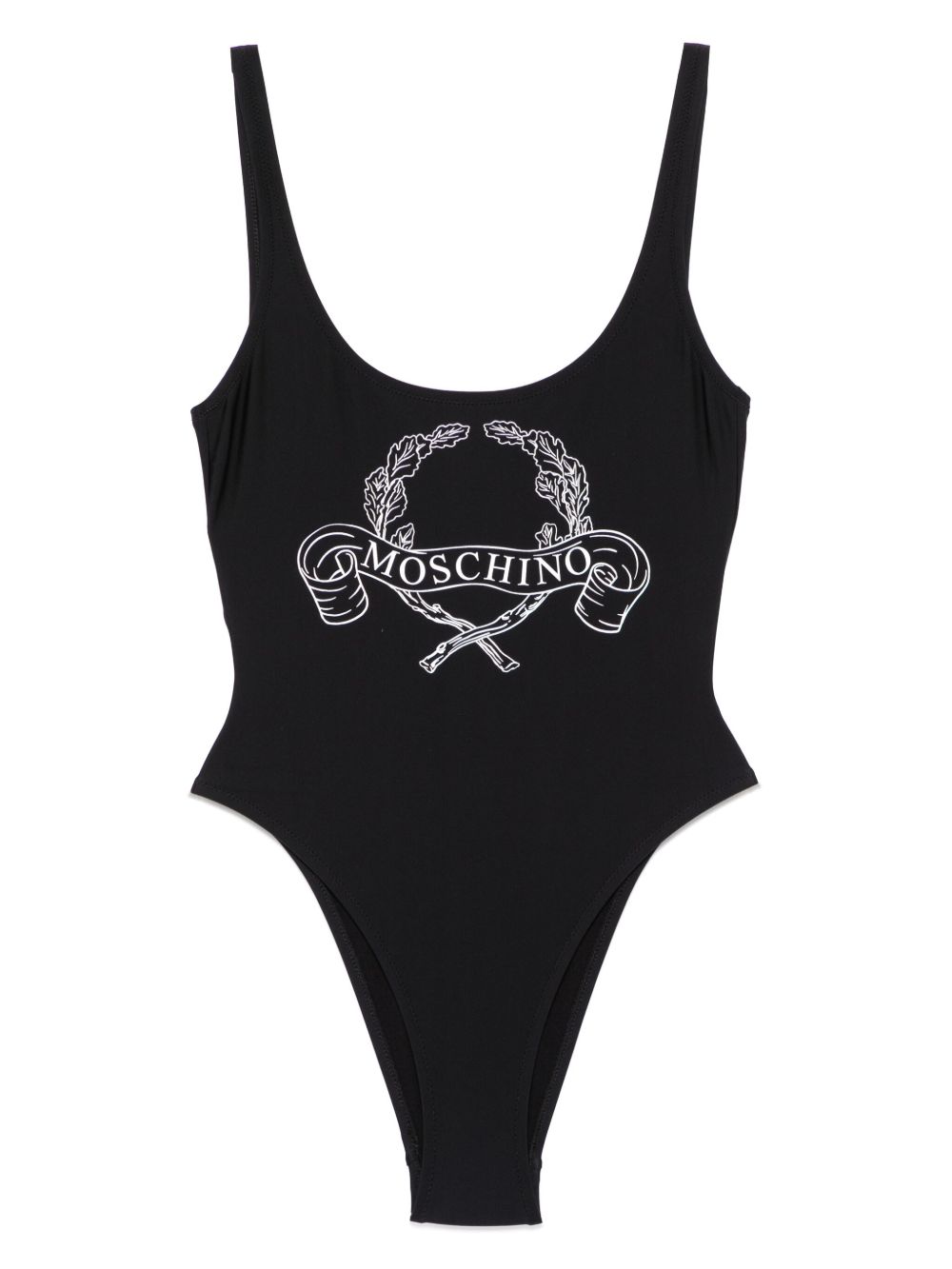 Moschino logo印花连体泳衣 - 黑色