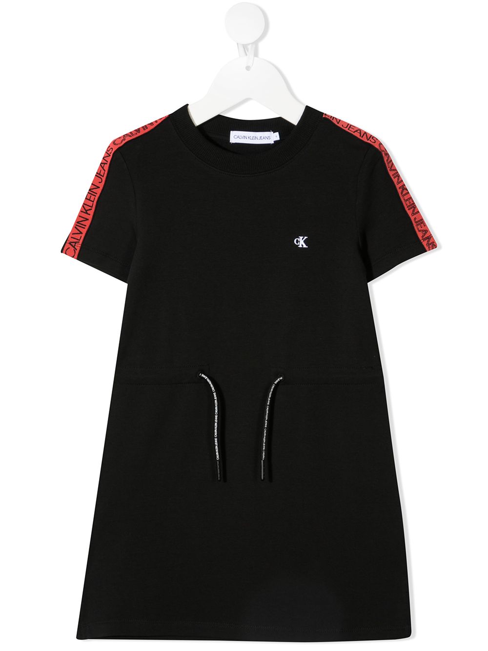 Calvin Klein Kids logo印花抽绳短款连衣裙 - 黑色