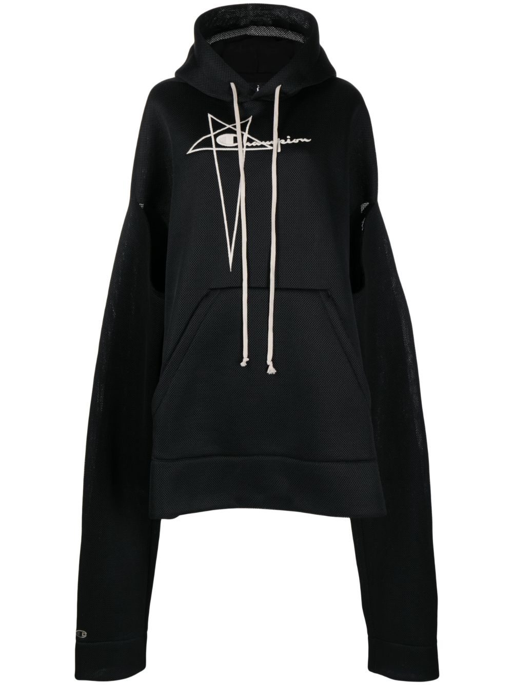 Rick Owens logo刺绣口袋连帽衫 - 黑色
