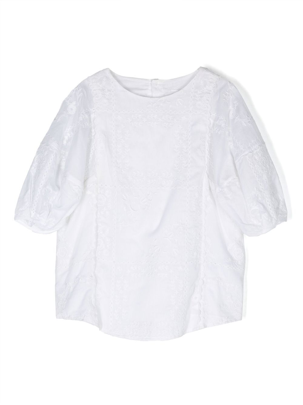 Chloé Kids 刺绣巴里纱罩衫 - 白色