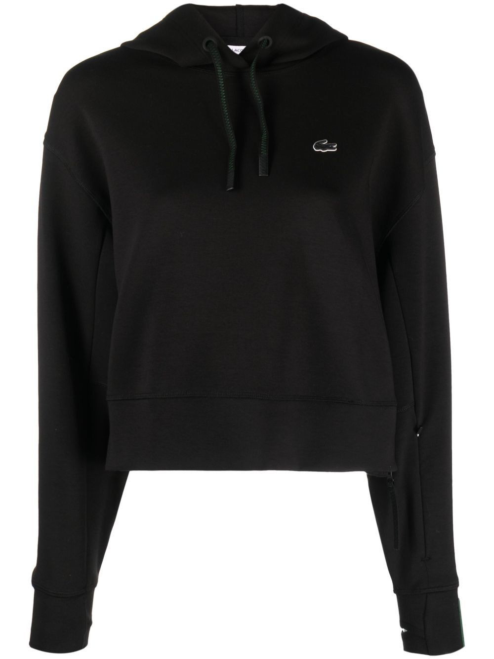 Lacoste logo刺绣拇指孔连帽衫 - 黑色