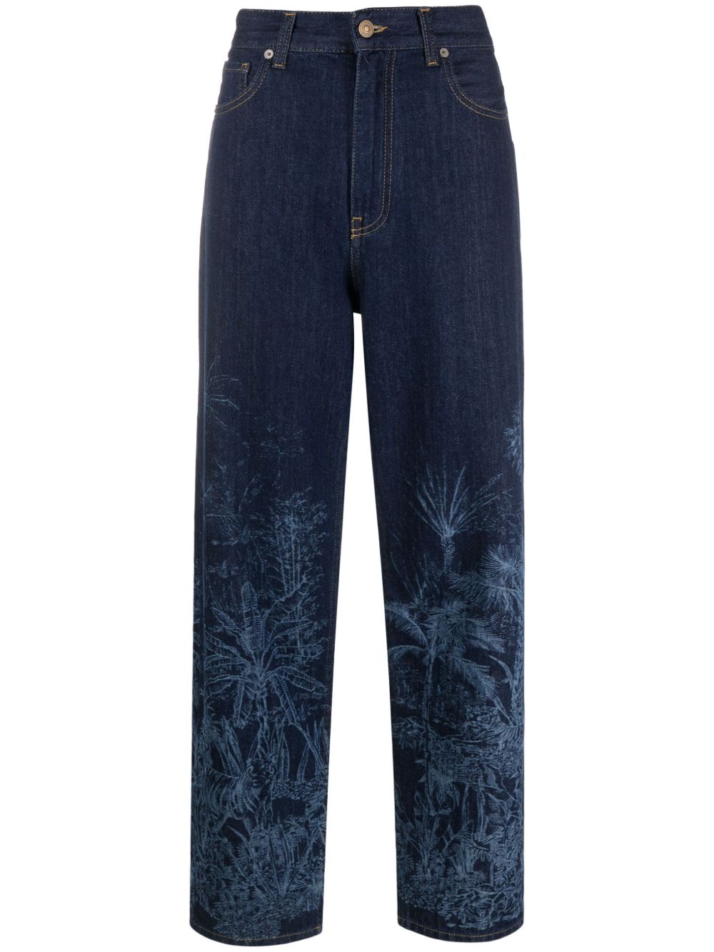 Alanui Jungle Toile de Jouy 直筒牛仔裤 - 蓝色