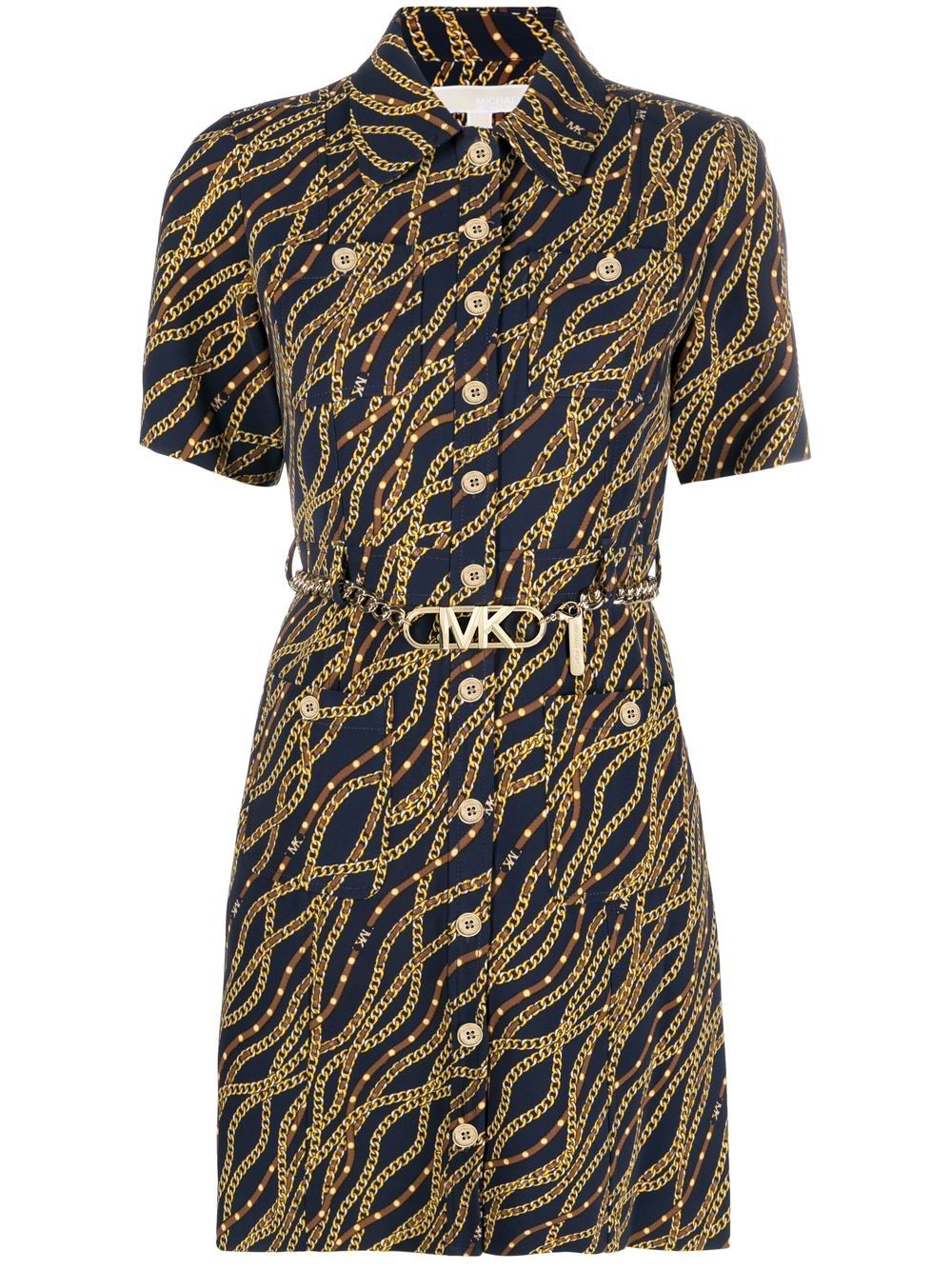 Michael Michael Kors 锁链印花衬衫裙 - 蓝色