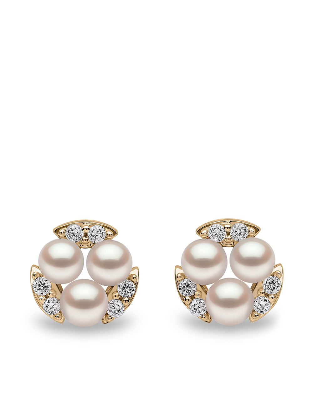 Yoko London Sleek 18K黄金阿古屋珍珠钻石耳钉 - 金色