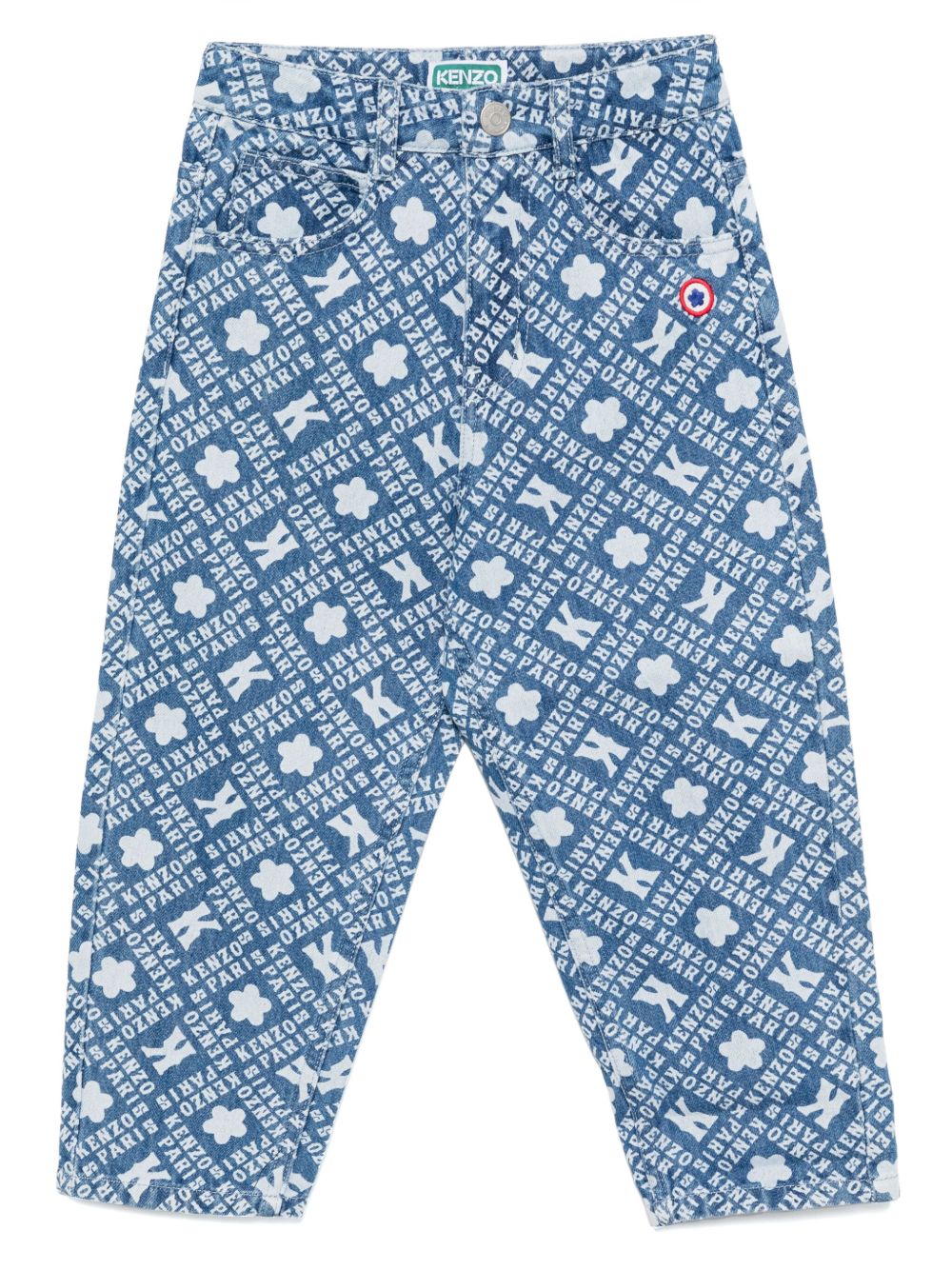 Kenzo Kids logo印花牛仔裤 - 蓝色