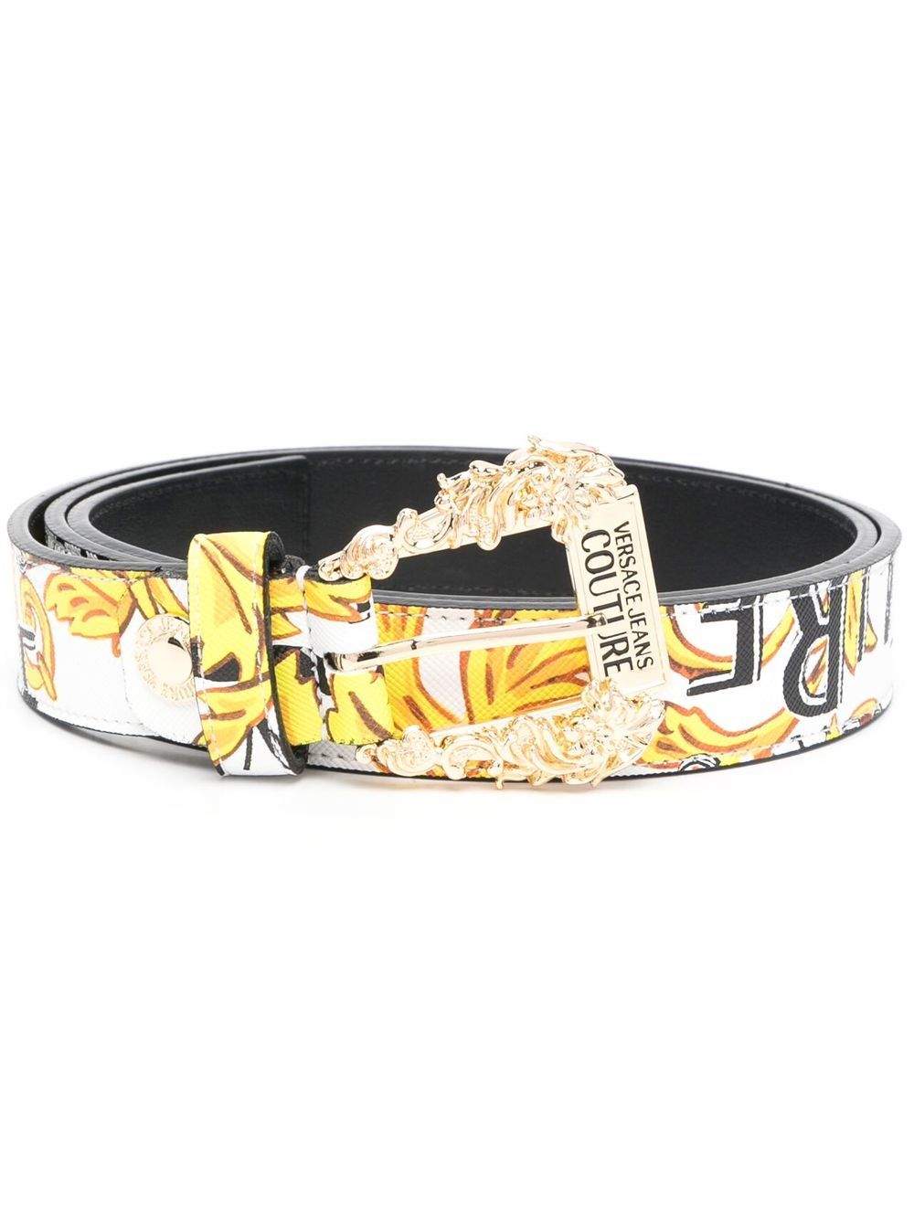 Versace Jeans Couture logo印花皮质腰带 - 白色