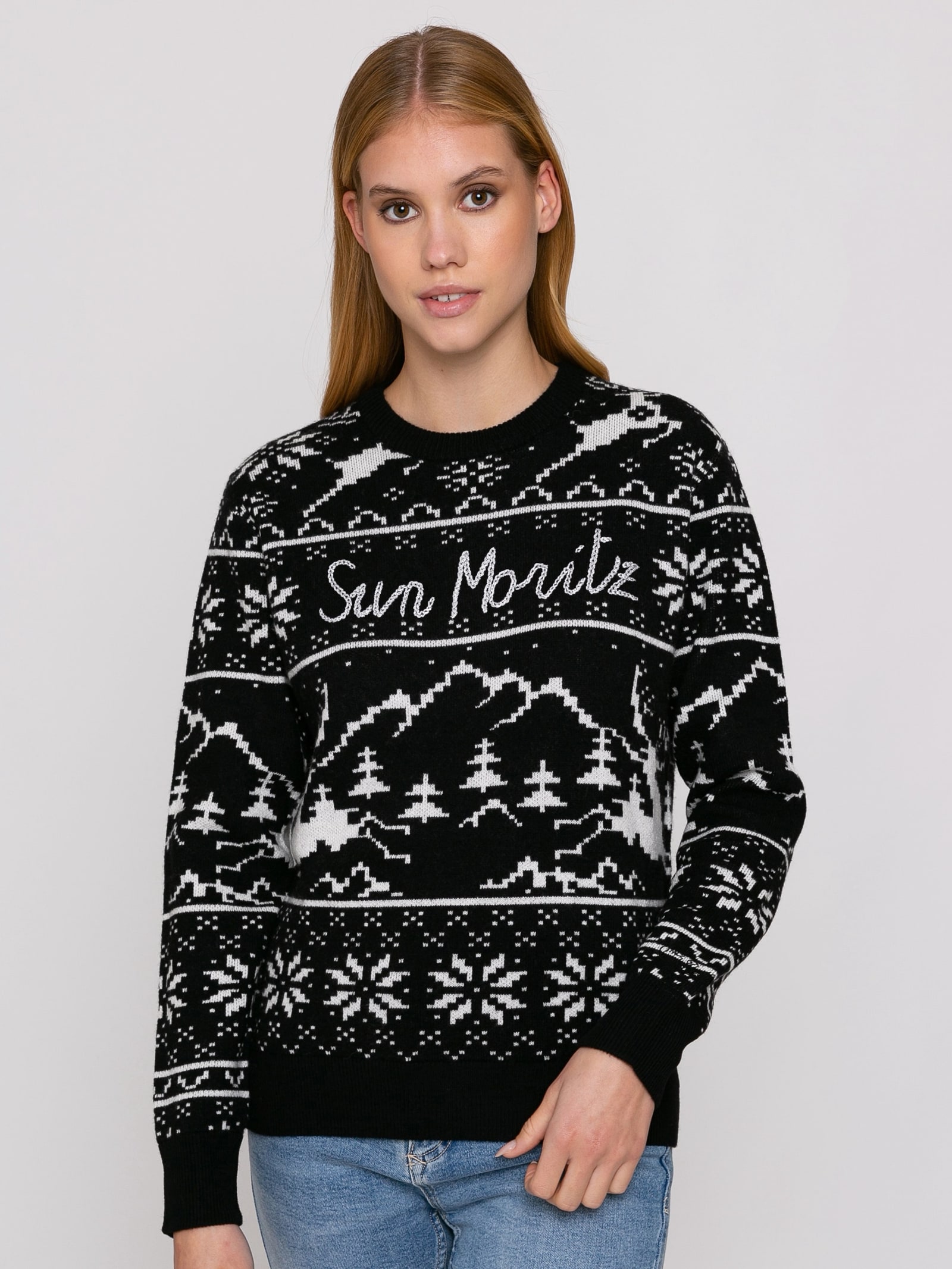 MC2 Saint Barth Woman Sweater With Norwegian Style Print And Sun Moritz Embroidery