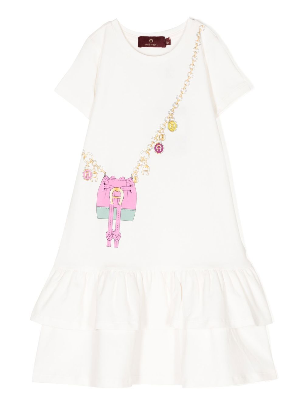 Aigner Kids 包包印花短袖连衣裙 - 白色