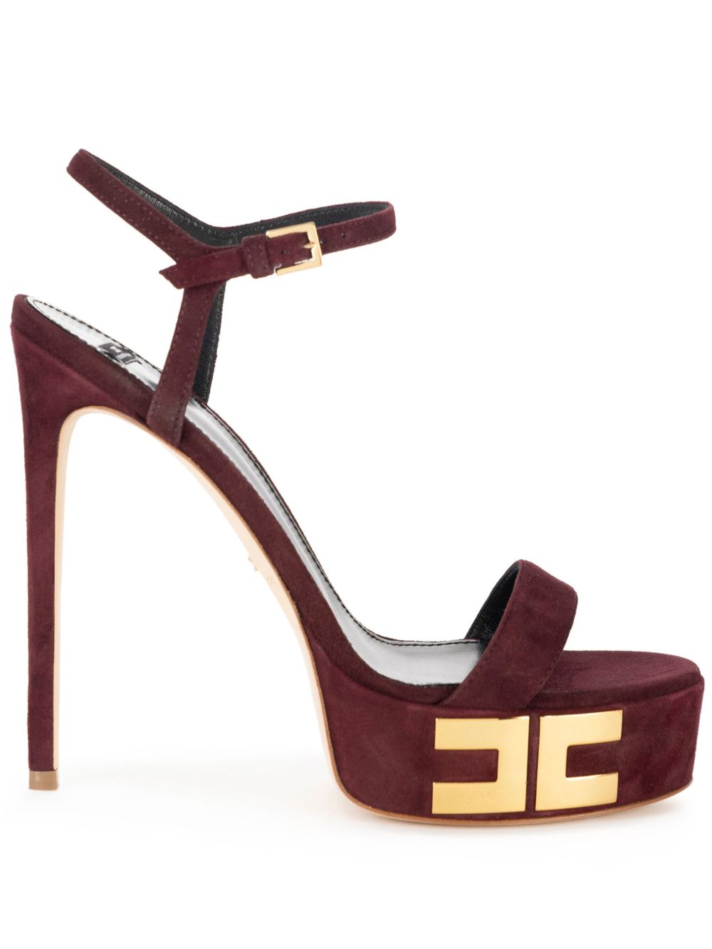 Elisabetta Franchi logo绒面皮水台式高跟凉鞋 - 红色